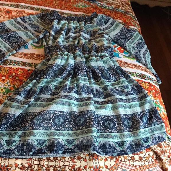 casual, navy and teal patterned dress - Picture 1 of 3